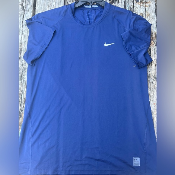 Nike Pro Dri-Fit Mens Short Sleeve Navy Blue Fitted XXL Athletic Shirt - Picture 3 of 6